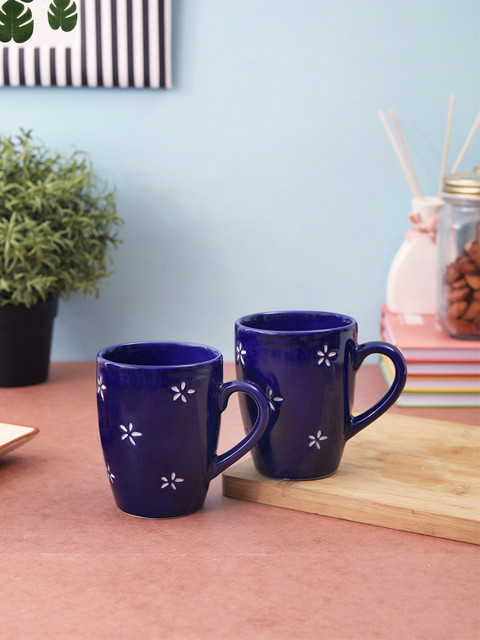 

VarEesha Set of 2 Printed Ceramic Milk/ Coffee Mugs, Navy blue