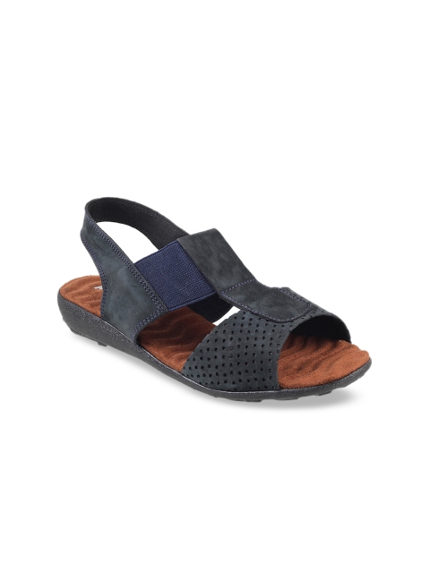 

Mochi Women Navy Blue Solid Leather Open Toe Flats