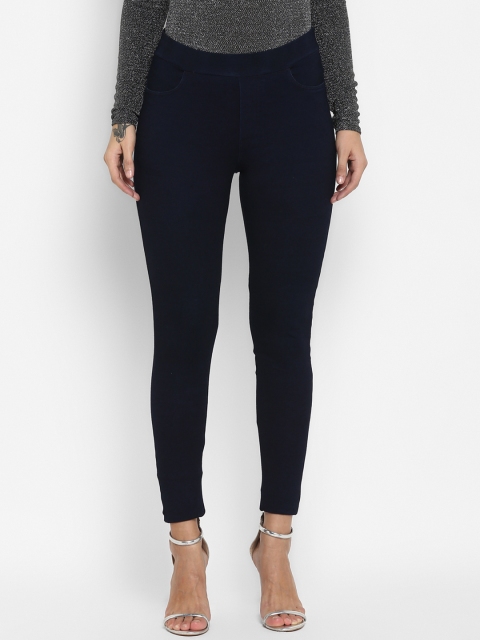 

FOSH Blue Solid Denim High-Rise Skinny Fit Jeggings, Navy blue