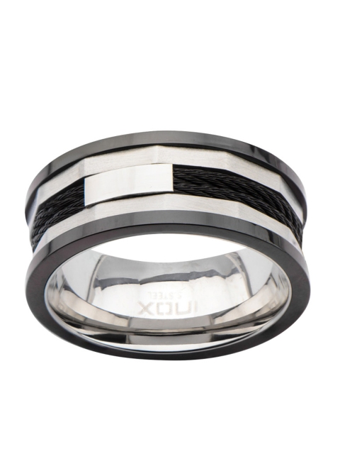 

Inox Jewelry Men Black & Silver-Toned Textured Finger Ring