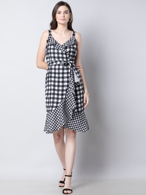 

FabAlley Women Black Checked Wrap Dress