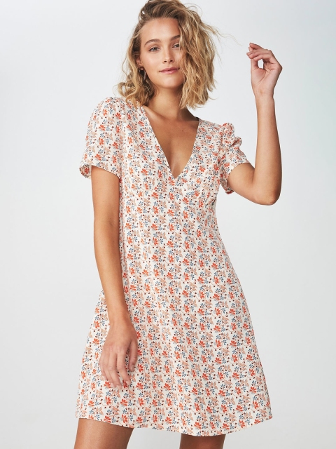 

COTTON ON Women Cream-Coloured Printed Fit and Flare Dress