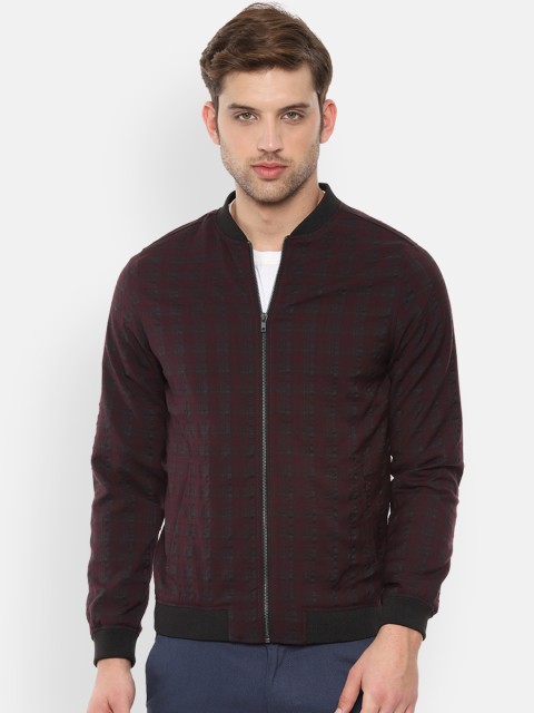 

V Dot Men Maroon Checked Bomber
