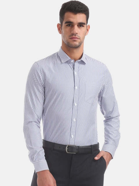 Excalibur Men Blue & White Regular Fit Striped Semiformal Shirt