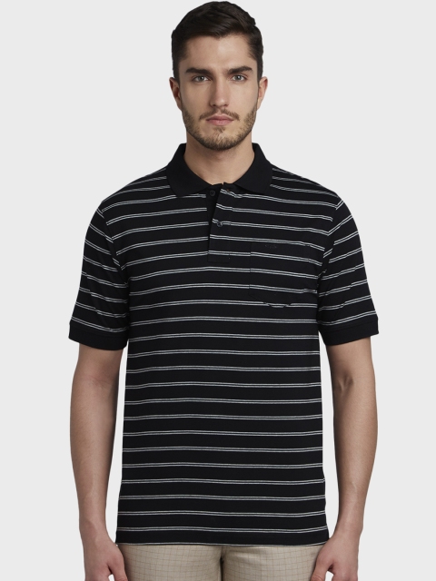 

ColorPlus Men Black & Off-White Striped Polo Collar T-shirt