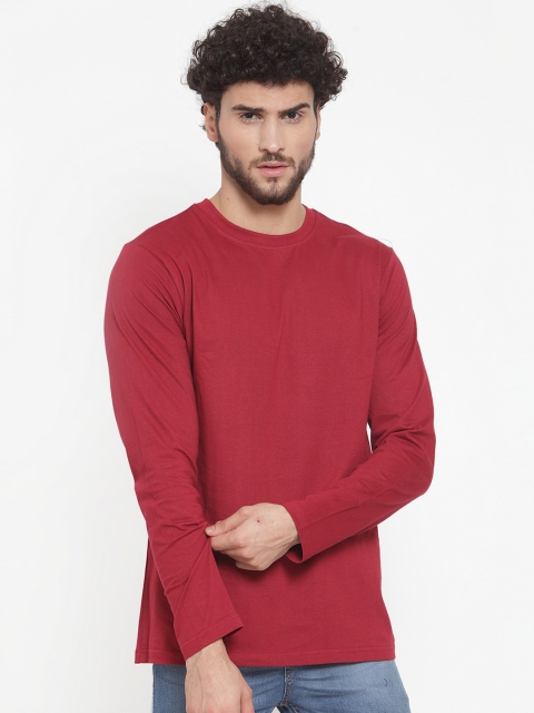 

Rodzen Men Maroon Solid Round Neck T-shirt