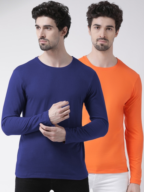 

Friskers Men Pack Of 2 Solid Round Neck T-shirts, Blue