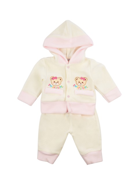 

MeeMee Kids Cream-Coloured & Pink Printed Sweatshirt with Trousers