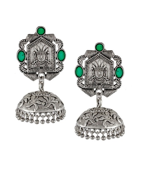 

Silvermerc Designs Silver-Plated & Green Oxidized Dome Shaped Jhumkas