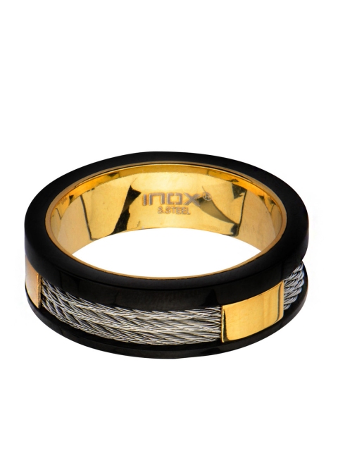 

Inox Jewelry Men Black & Silver-Toned Textured Finger Ring