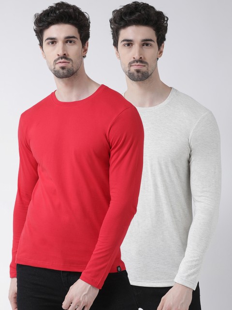 

Friskers Men Pack Of 2 Solid Round Neck T-shirts, Red