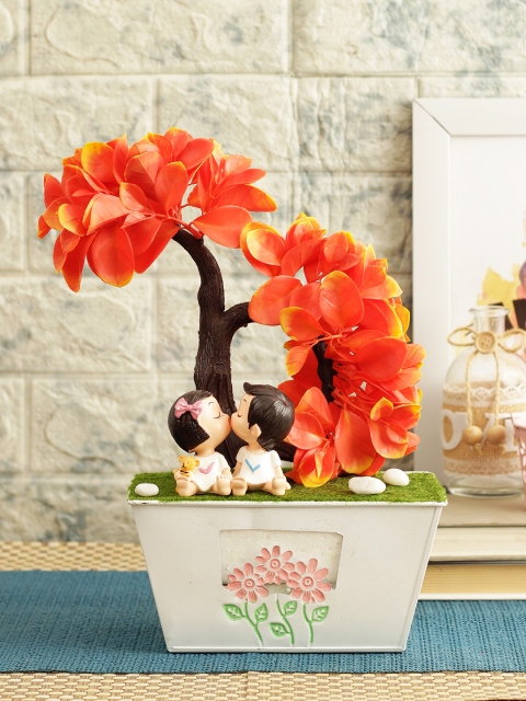 

TIED RIBBONS White & Orange Artificial Bonsai Tree With Pot & Couple showpiece