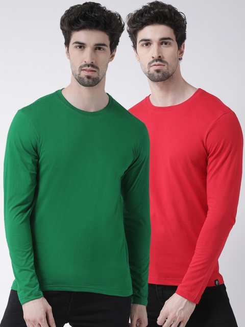 

Friskers Men Pack Of 2 Solid Round Neck T-shirts, Red