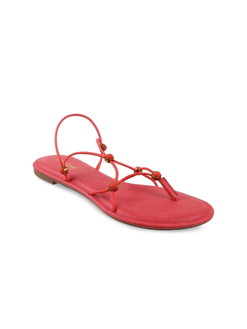 

Mochi Women Red Embellished T-Strap Flats