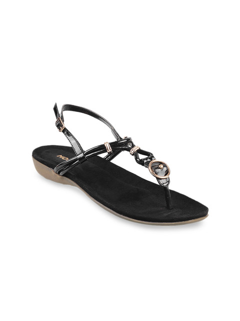 

Mochi Women Black Embellished T-Strap Flats