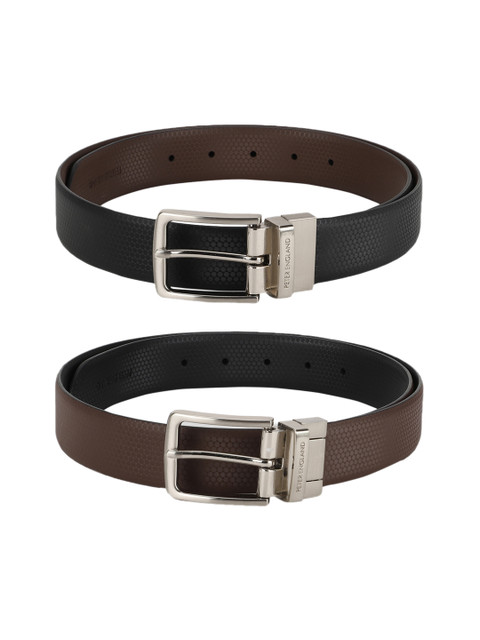

Peter England Men Black & Brown Textured Reversible Leather Belt