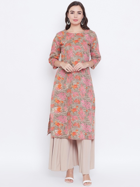 

rangeelo rajasthan Women Pink & Beige Floral Printed Straight Kurta