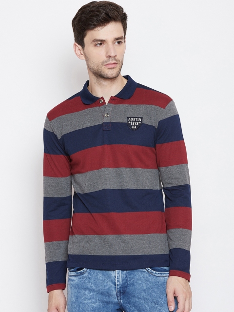 

Austin wood Men Multicoloured Striped Polo Collar T-shirt, Multi