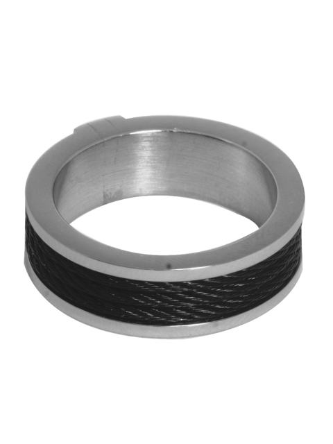 

Inox Jewelry Men Silver-Toned & Black Textured Finger Ring