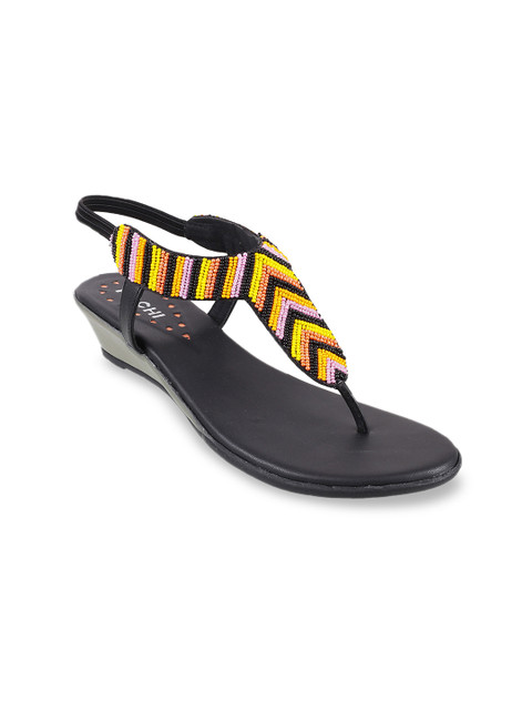 

Mochi Women Black & Yellow Embellished Heels
