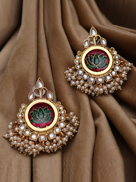 

Crunchy Fashion Gold-Toned & Off-White Crescent Shaped Drop Earrings