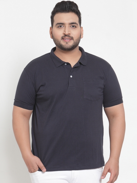 

plusS Men Navy Blue Solid Polo Collar T-shirt