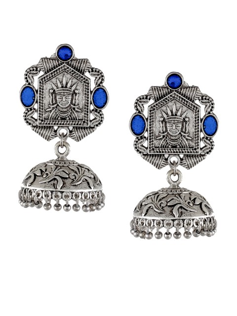 

Silvermerc Designs Silver-Plated & Blue Oxidized Dome Shaped Jhumkas