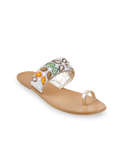 

Mochi Women White Embellished One Toe Flats