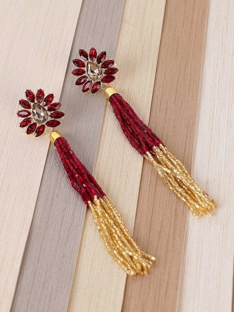 

Crunchy Fashion Gold-Toned & Red Floral Drop Earrings