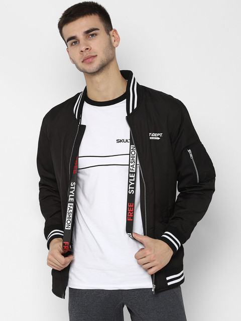 

SKULT by Shahid Kapoor Men Black Solid Varsity Jacket