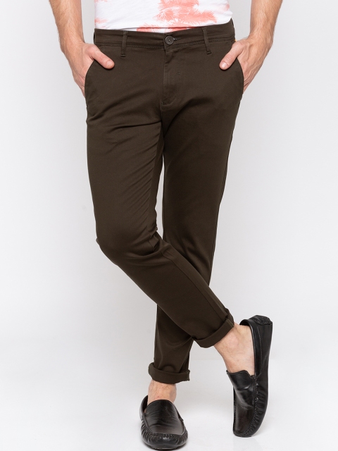 

SPYKAR Men Coffee Brown Slim Fit Solid Regular Trousers