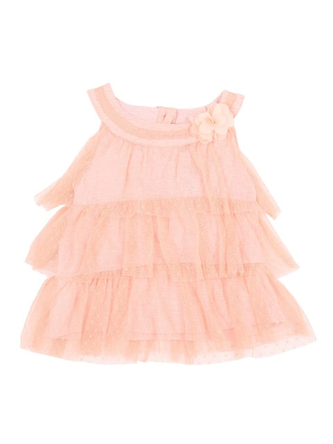 

Pantaloons Baby Girls Peach-Coloured Dobby Net Tiered Top
