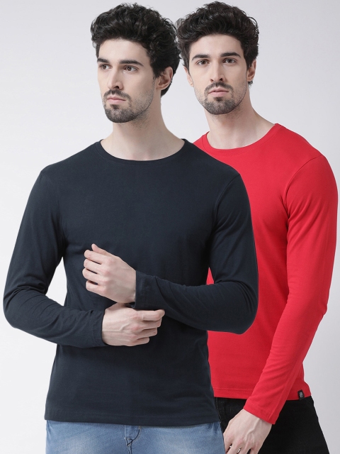 

Friskers Men Pack Of 2 Solid Round Neck T-shirts, Red