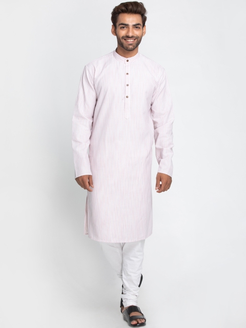 

Lakshya by Manish Men White & Purple Striped Straight Kurta