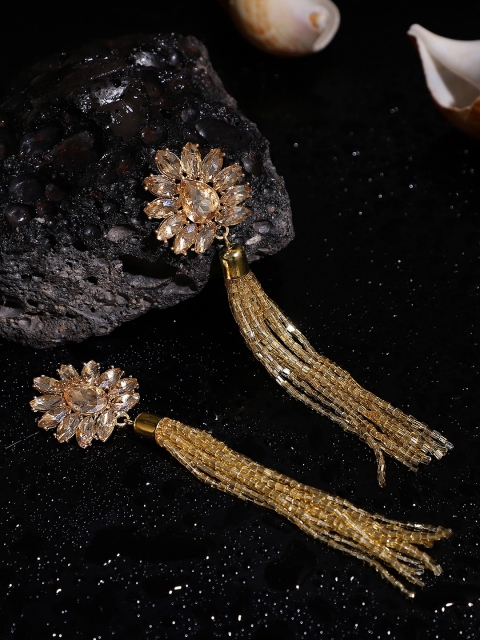 

Crunchy Fashion Gold-Toned Floral Drop Earrings