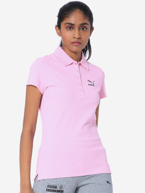 

Puma Women Pink Solid Polo Collar T-shirt