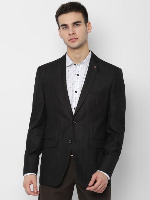 

Allen Solly Men Black & Brown Striped Single-Breasted Slim-Fit Blazer