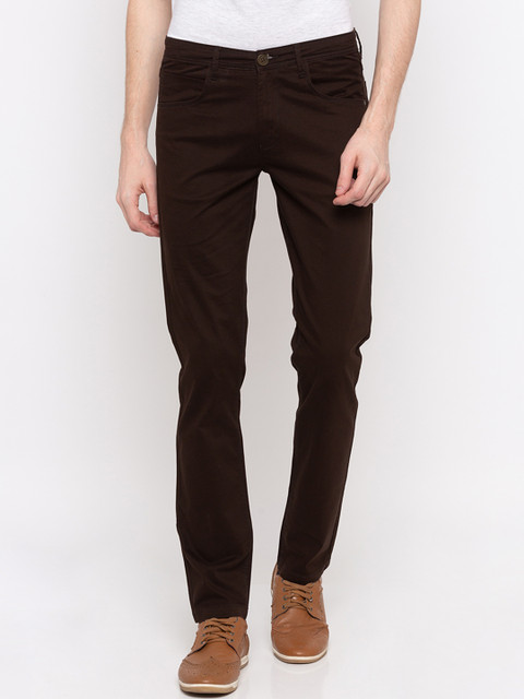 

SPYKAR Men Coffee Brown Slim Fit Solid Regular Trousers