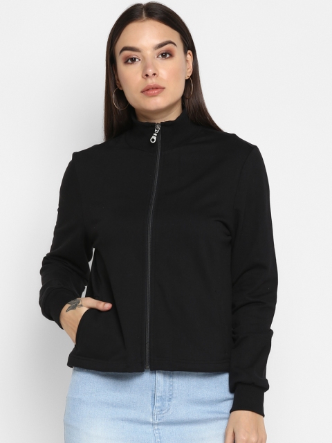 

FOSH Women Black Solid Sporty Jacket