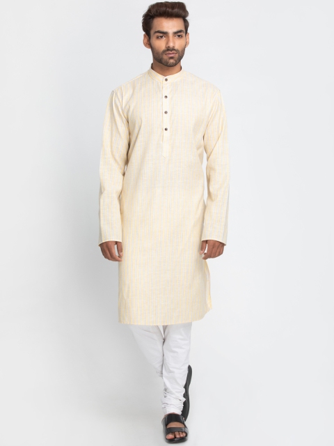 

Lakshya by Manish Men Yellow & Beige Striped Straight Kurta