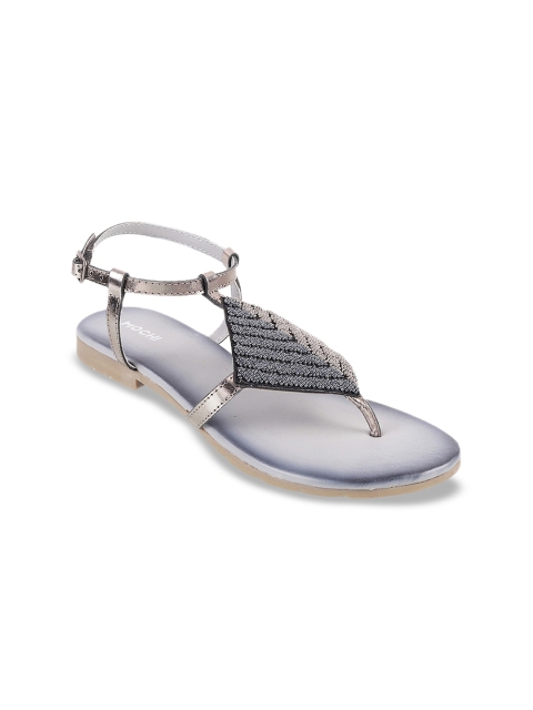 

Mochi Women Grey Embellished T-Strap Flats