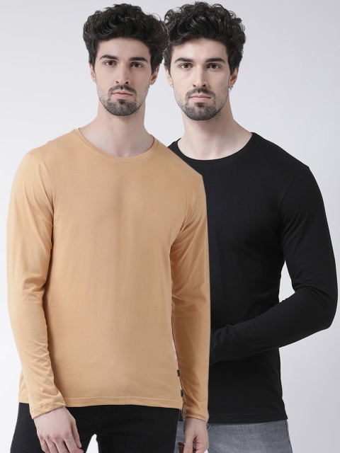 Friskers Men Pack Of 2 Solid Round Neck T-shirts, Black