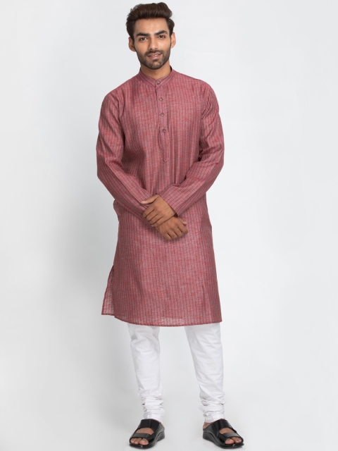 

Lakshya by Manish Men Maroon & Beige Striped Straight Kurta