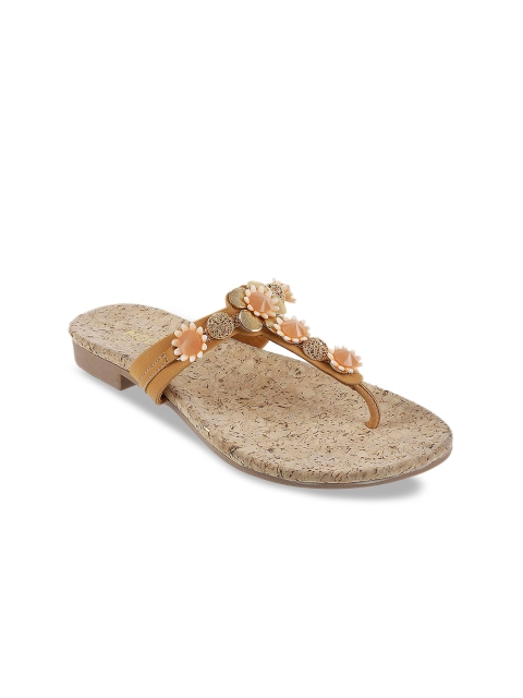

Mochi Women Beige Embellished T-Strap Flats