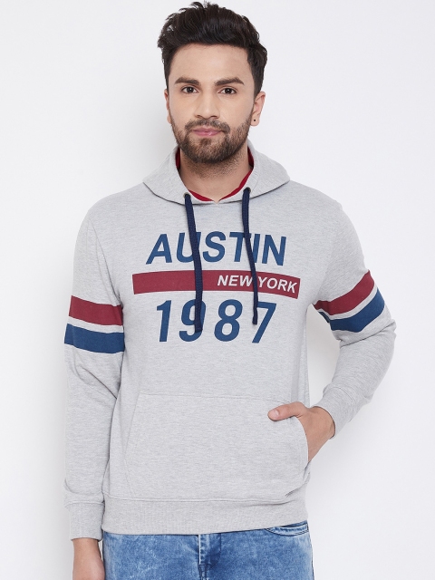 

Austin wood Men Grey & Maroon Printed Hooded Sweatshirt