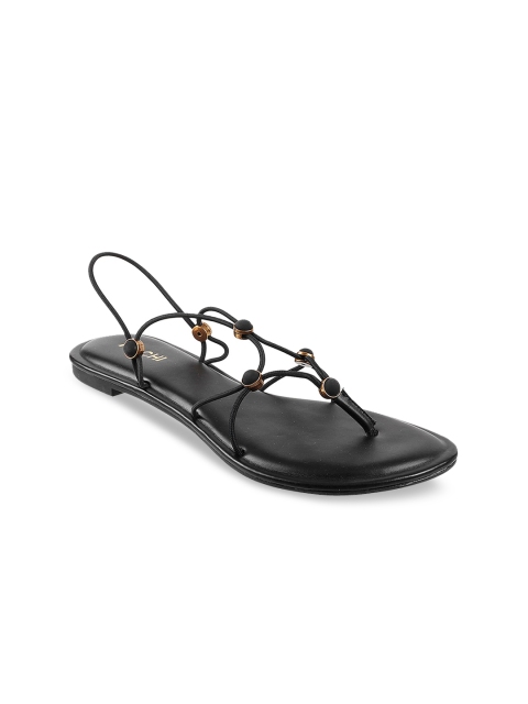 

Mochi Women Black Embellished Open Toe Flats