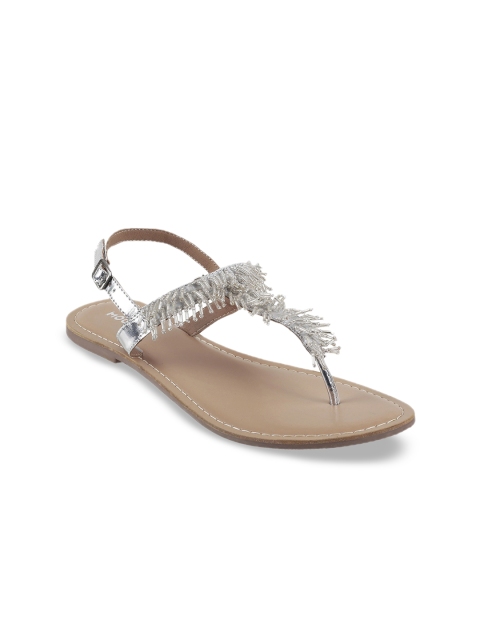 

Mochi Women Silver-Toned Embellished Open Toe Flats