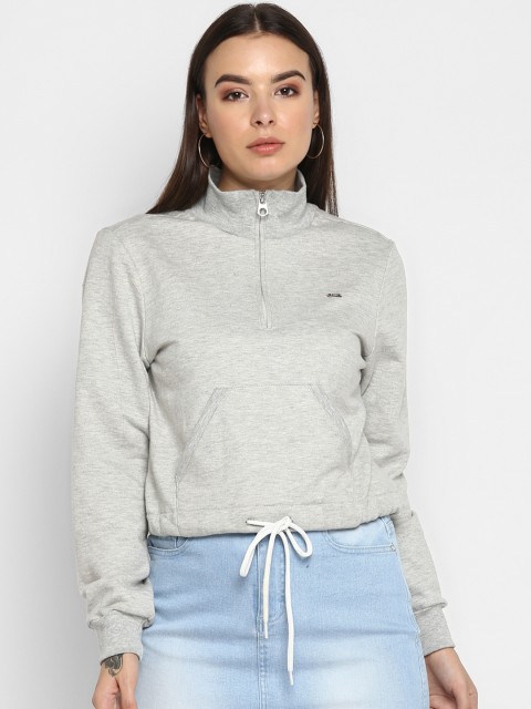 

FOSH Women Grey Solid Sporty Jacket