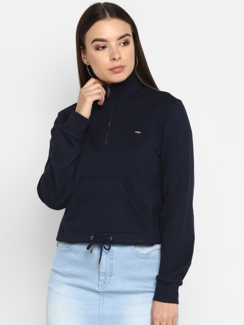 

FOSH Women Navy Blue Solid Sweatshirt