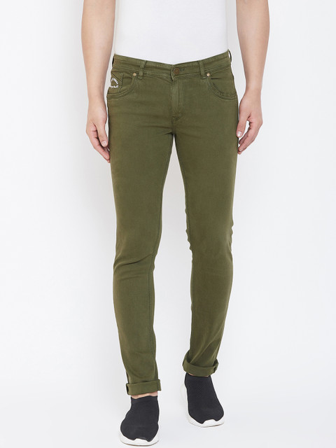 

Canary London Men Olive Green Skinny Fit Low-Rise Clean Look Stretchable Jeans